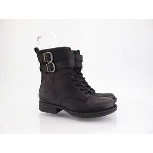 Born Camryn Black Leather Side Zip Lace Up Buckle Boot Women 5.5 Combat Bootie
